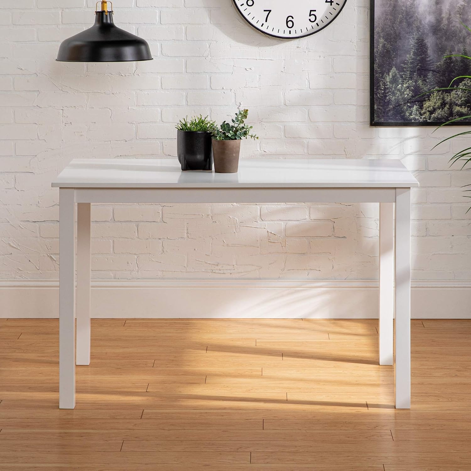 image:imageWalker Edison 4 Person Modern Farmhouse Wood Small Dining Table with 4 Chairs Set for Dining Room Kitchen 48 Inch WhiteWhite