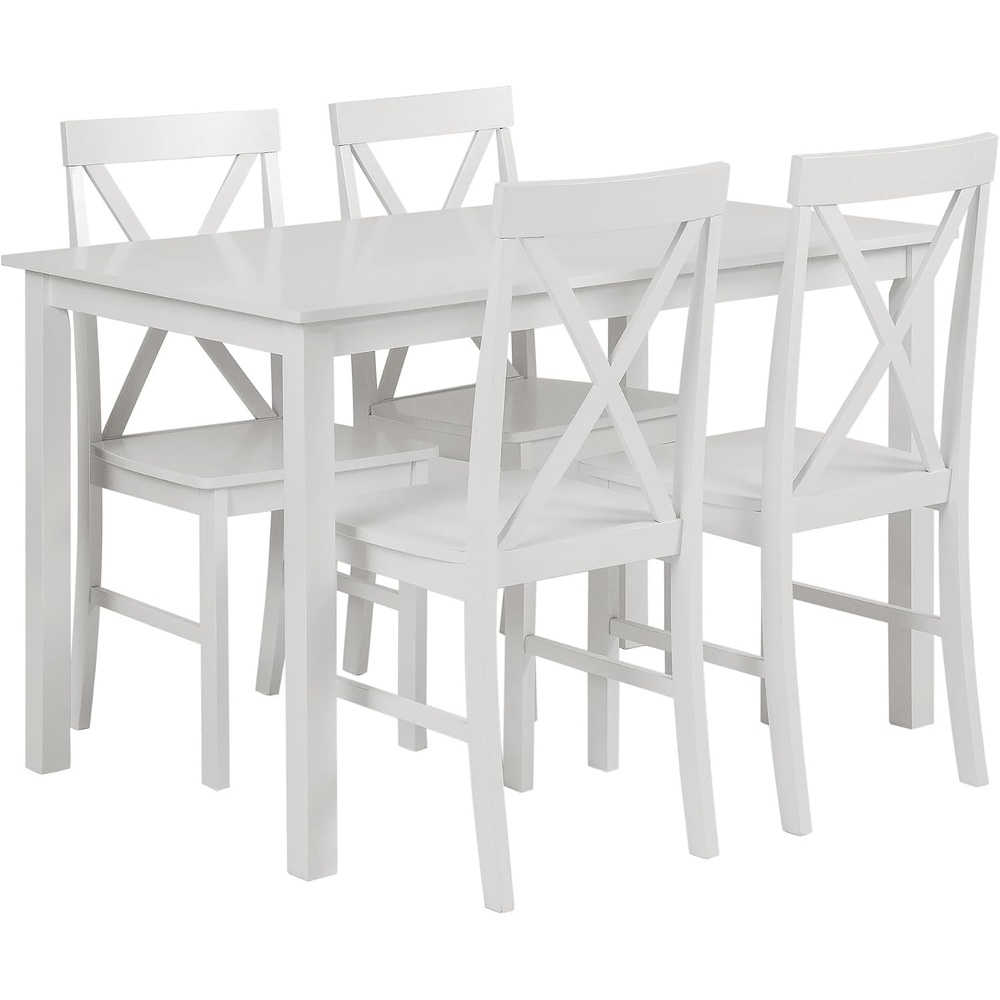 image:imageWalker Edison 4 Person Modern Farmhouse Wood Small Dining Table with 4 Chairs Set for Dining Room Kitchen 48 Inch WhiteWhite