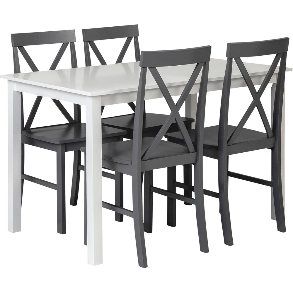 image:imageWalker Edison 4 Person Modern Farmhouse Wood Small Dining Table with 4 Chairs Set for Dining Room Kitchen 48 Inch WhiteWhite and Grey