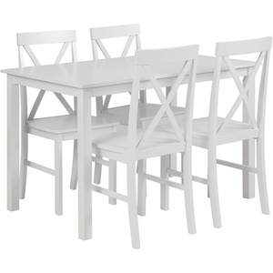 Walker Edison 4 Person Modern Farmhouse Wood Small Dining Table with 4 Chairs Set for Dining Room Kitchen, 48 Inch, White(White)