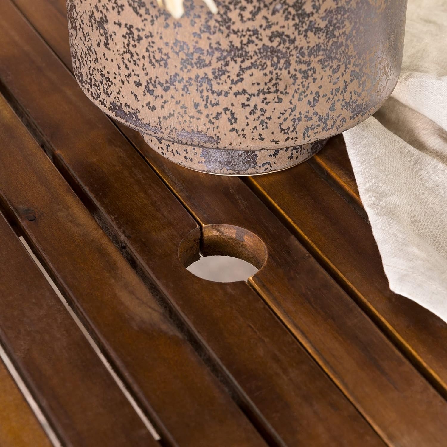 image:imageWalker Edison Dominica Contemporary Slatted Outdoor Dining Table 34 Inch Dark BrownDark Brown