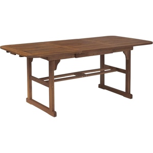 Walker Edison Maui Modern Solid Acacia Wood Slatted Patio Dining Table, 78 Inch, Brown(Dark Brown)
