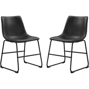 Walker Edison Douglas Urban Industrial Faux Leather Armless Dining Chairs, Set of 2, Navy Blue(Black)