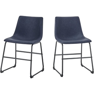 Walker Edison Douglas Urban Industrial Faux Leather Armless Dining Chairs, Set of 2, Navy Blue(Navy Blue)
