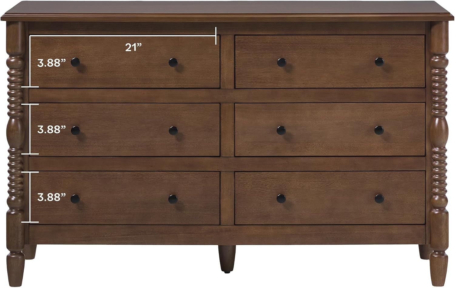 image:imageWalker Edison Solid Wood Spindle Vivienne King Bed with Two EZ Assembly 2Drawer Nightstands and a 6Drawer Dresser 4Piece Dark Brown