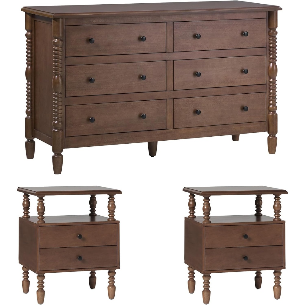image:imageWalker Edison Traditional EZ Assembly Vivienne Two 2Drawer Nightstands and 6Drawer Dresser 3Piece Dark Brown