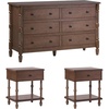 Walker Edison Solid Wood Spindle Vivienne EZ Assembly 1-Drawer Nightstands and 6-Drawer Dresser, 3-Piece, Dark Brown