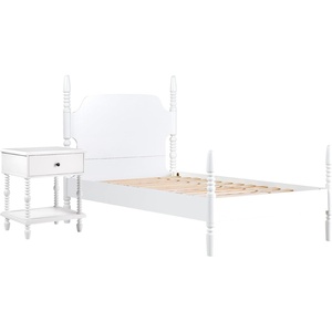 Walker Edison EZ Assembly Traditional Solid Wood Twin Spindle Post Bed, Vintage Bed Frame, No Box Spring Required, Bed Frame with Headboard and Nightstand, Twin Size, White