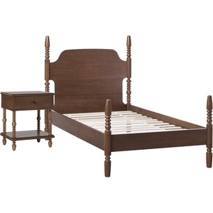 Walker Edison EZ Assembly Traditional Solid Wood Twin Spindle Post Bed, Vintage Bed Frame, No Box Spring Required, Twin Bed Frame with Headboard and Nightstand, Twin Size, Dark Brown