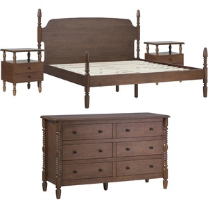 Walker Edison Solid Wood Spindle Vivienne King Bed with Two EZ Assembly 2-Drawer Nightstands and a 6-Drawer Dresser, 4-Piece, Dark Brown