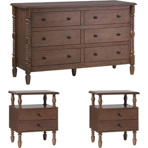 Walker Edison Traditional EZ Assembly Vivienne Two 2-Drawer Nightstands and 6-Drawer Dresser, 3-Piece, Dark Brown