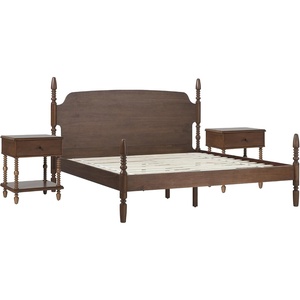 Walker Edison Vivienne Wood 3-Piece Spindle King Bed with Two EZ Assembly 1-Drawer Nightstands, 3-Piece, Dark Brown(Dark Brown)
