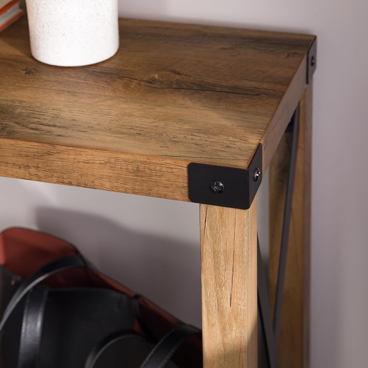 image:imageWalker Edison Sedalia Modern Farmhouse Metal X Entry Table 46 Inch Rustic OakRustic Oak