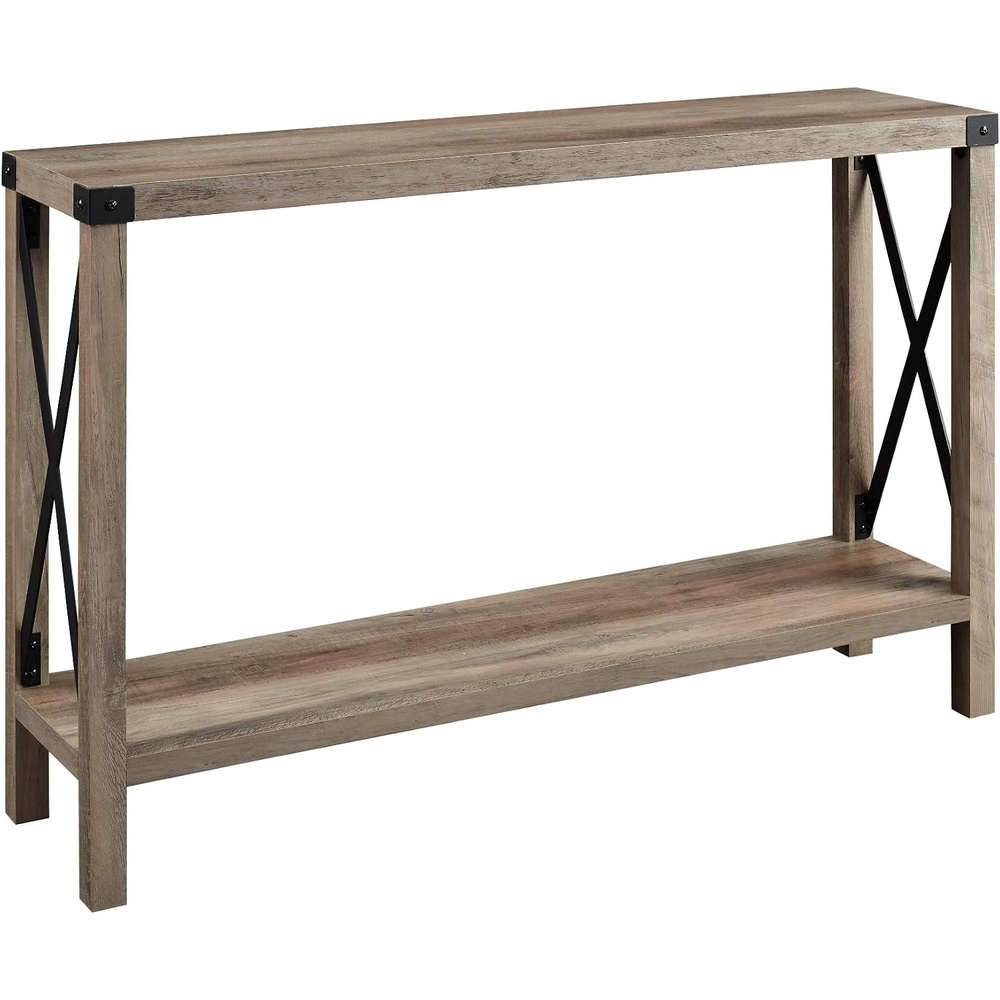 image:imageWalker Edison Sedalia Modern Farmhouse Metal X Entry Table 46 Inch Rustic OakGrey