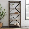 Walker Edison Andersen Urban Industrial Metal X Back 4 tier Bookshelf, 64 Inch, Rustic Oak(X-back Grey Wash)