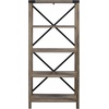 Walker Edison Andersen Urban Industrial Metal X Back 4 tier Bookshelf, 64 Inch, Rustic Oak(X-back Grey Wash)