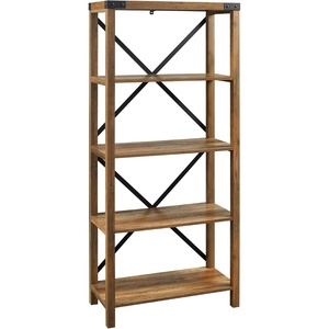 Walker Edison Andersen Urban Industrial Metal X Back 4 tier Bookshelf, 64 Inch, Rustic Oak(Rustic Oak)