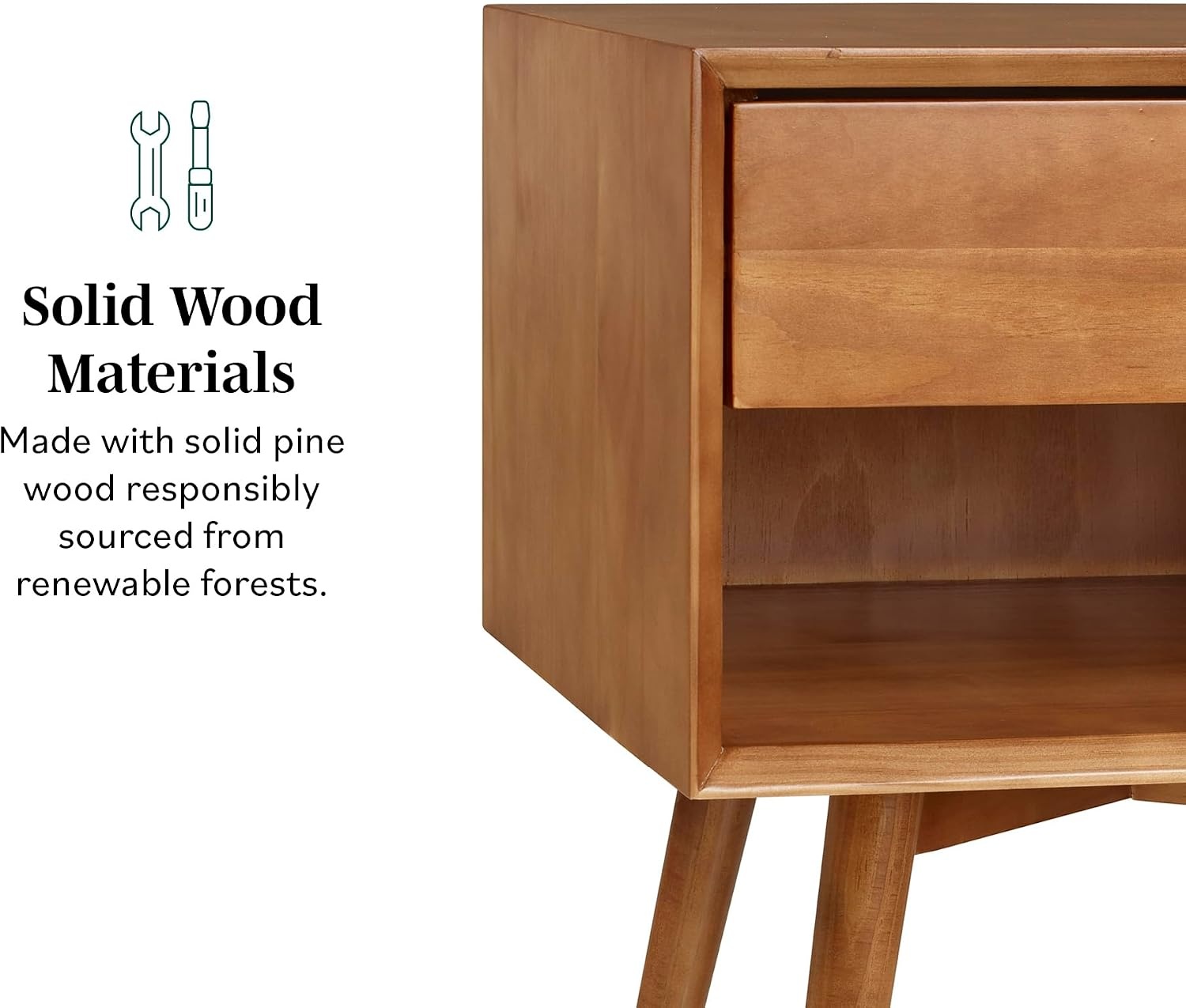image:imageWalker Edison Mid Century Modern 1Drawer Nightstand Bedroom Storage Drawer and Shelf Bedside End Table 24 Inch WalnutCaramel