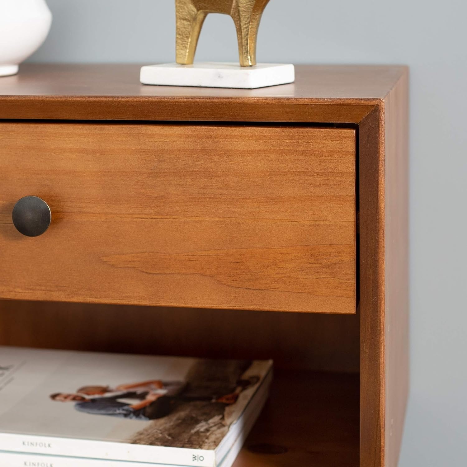 image:imageWalker Edison Mid Century Modern 1Drawer Nightstand Bedroom Storage Drawer and Shelf Bedside End Table 24 Inch WalnutCaramel