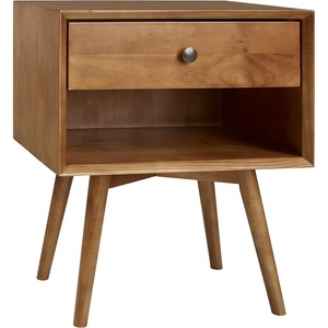 Walker Edison Mid Century Modern 1-Drawer Nightstand Bedroom Storage Drawer and Shelf Bedside End Table, 24 Inch, Walnut(Caramel)
