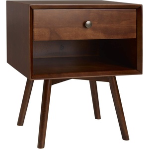 Walker Edison Mid Century Modern 1-Drawer Nightstand Bedroom Storage Drawer and Shelf Bedside End Table, 24 Inch, Walnut(Walnut)